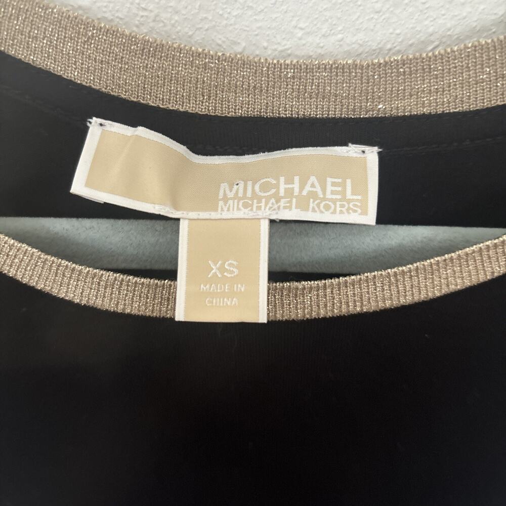 Michael Kors Black Maxi Dress XS Gold Trim Short Sleeve Slit - Picture 3 of 8